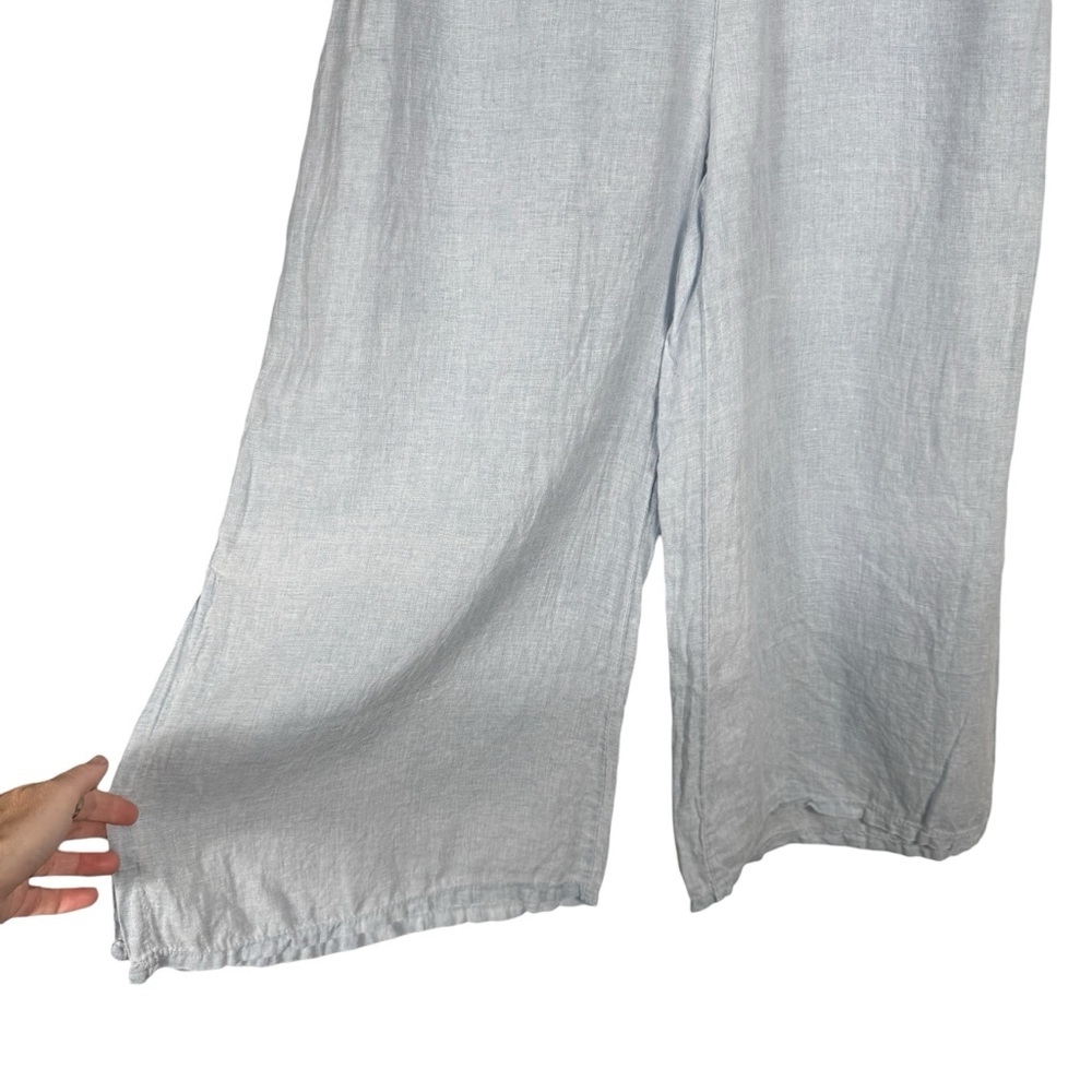 Tempo Paris Linen Side Slit Crop Pants, Light Blue, Size L - Picture 3 of 6